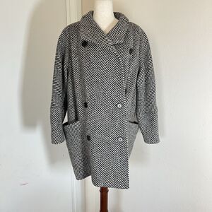 Reflections VTG Gray Herringbone Double Breasted Mid Length Overcoat ILGWU Sz 10